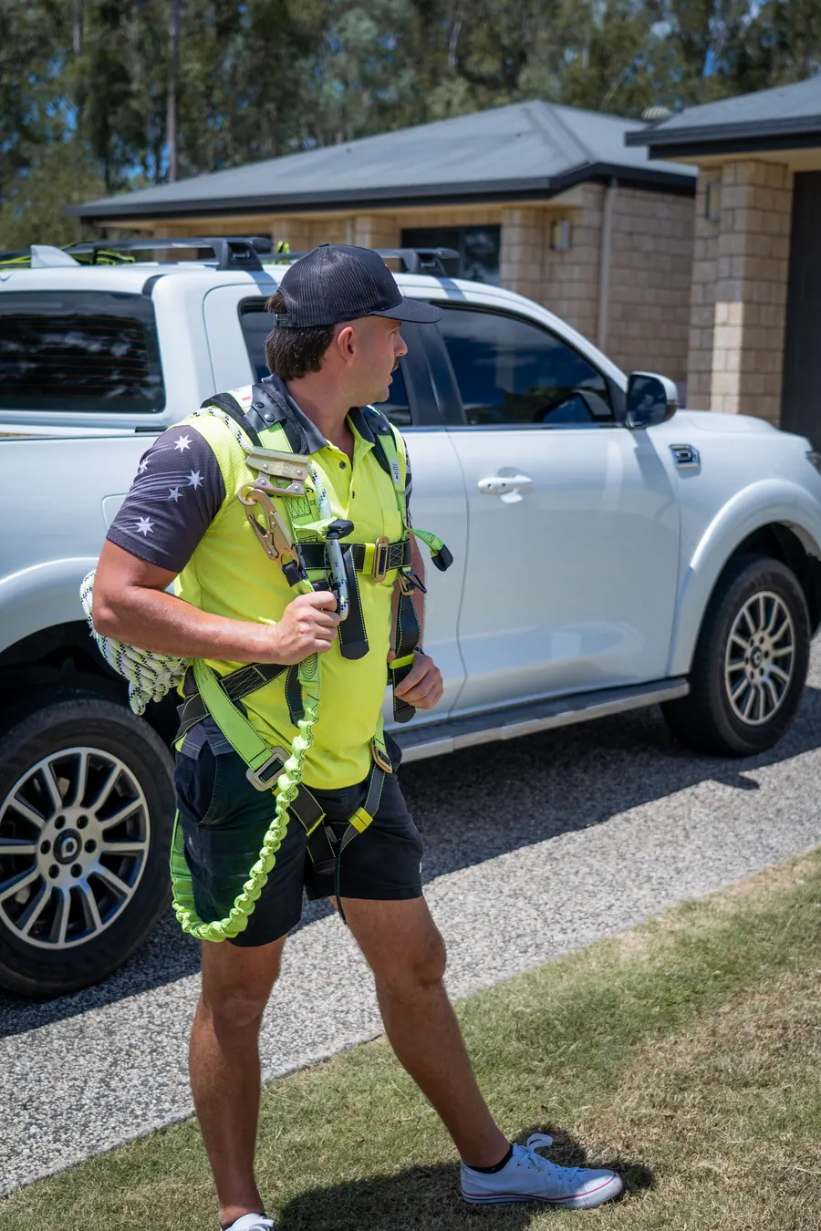 All Clear Inspect inspector wearing a safety harness at a residential property